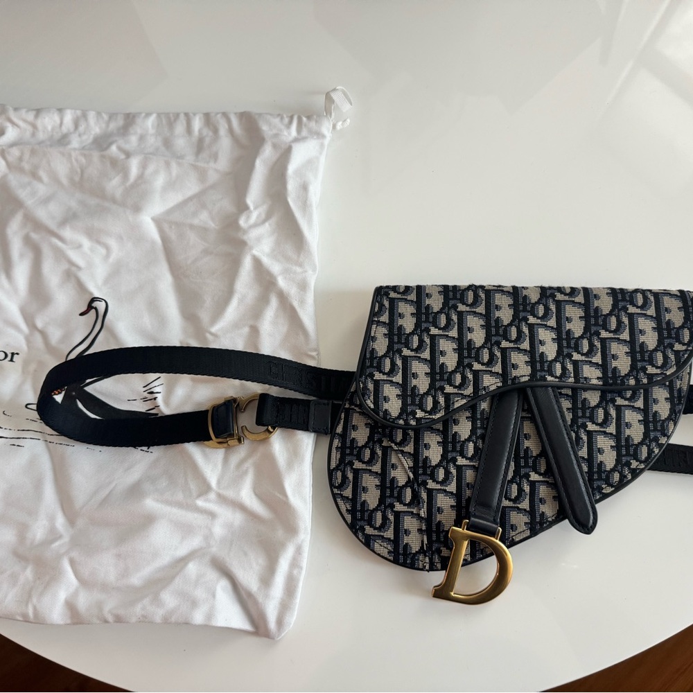 Dior Women's Blue and Cream Monogram Saddle Belt Bag